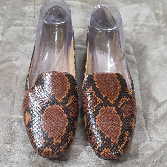 Naturalizer Womens Slip-On Loafers Flats Shoes Brown Leather Faux Snakeskin Sz 9 - Picture 1 of 10